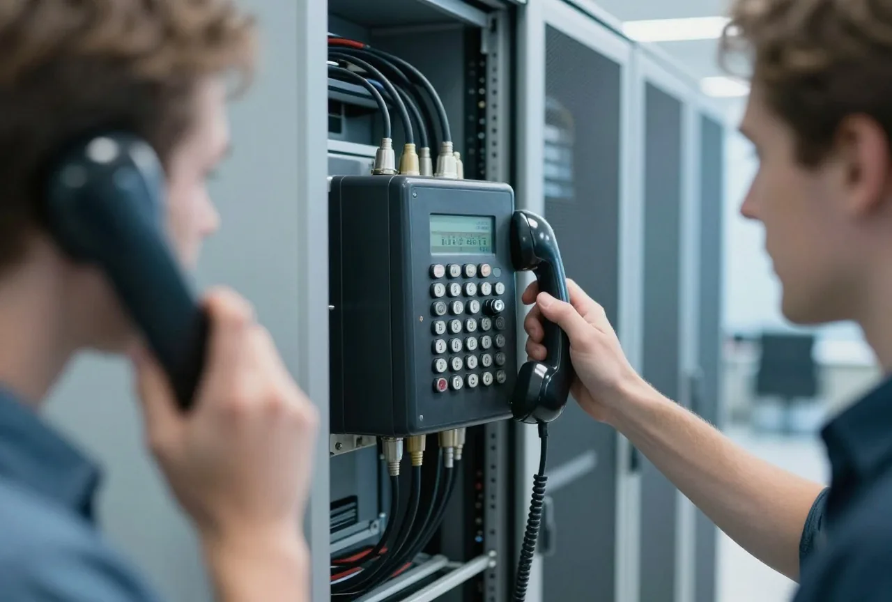 Alte Telefonvermittlung mit vielen Kabeln und Steckern im weichen Seitenlicht aus der Nähe